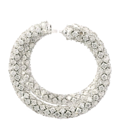 18k White Gold Natural 16.52 Carat Round Diamond Full Pave Hoop Earrings