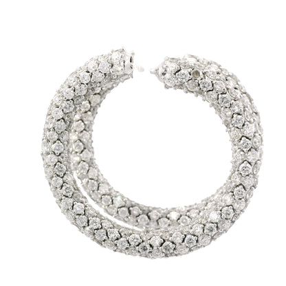 18k White Gold Natural 16.52 Carat Round Diamond Full Pave Hoop Earrings