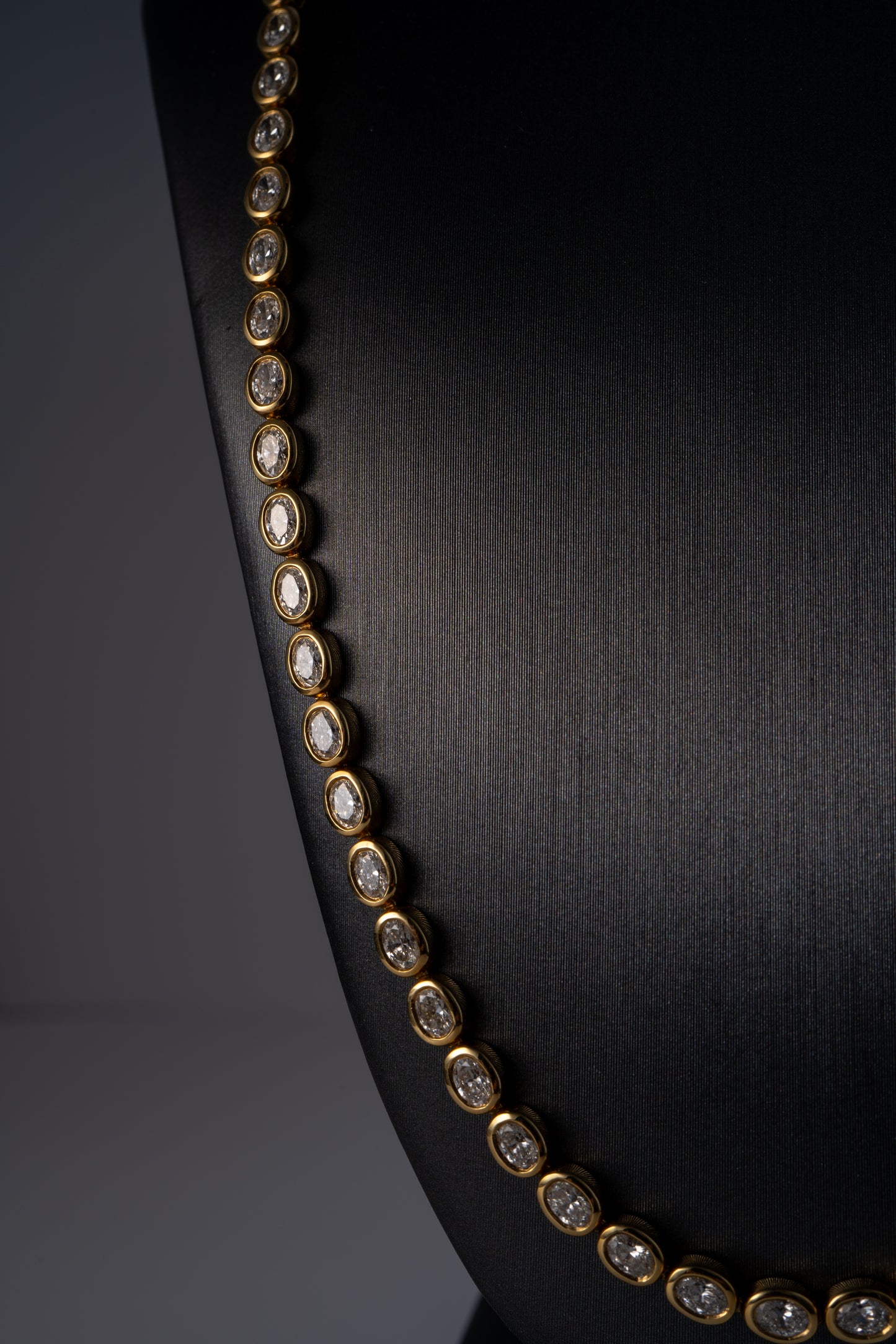 18k Yellow Gold Natural 3.68 Carat Diamond Bezel Set Halfway Tennis Necklace
