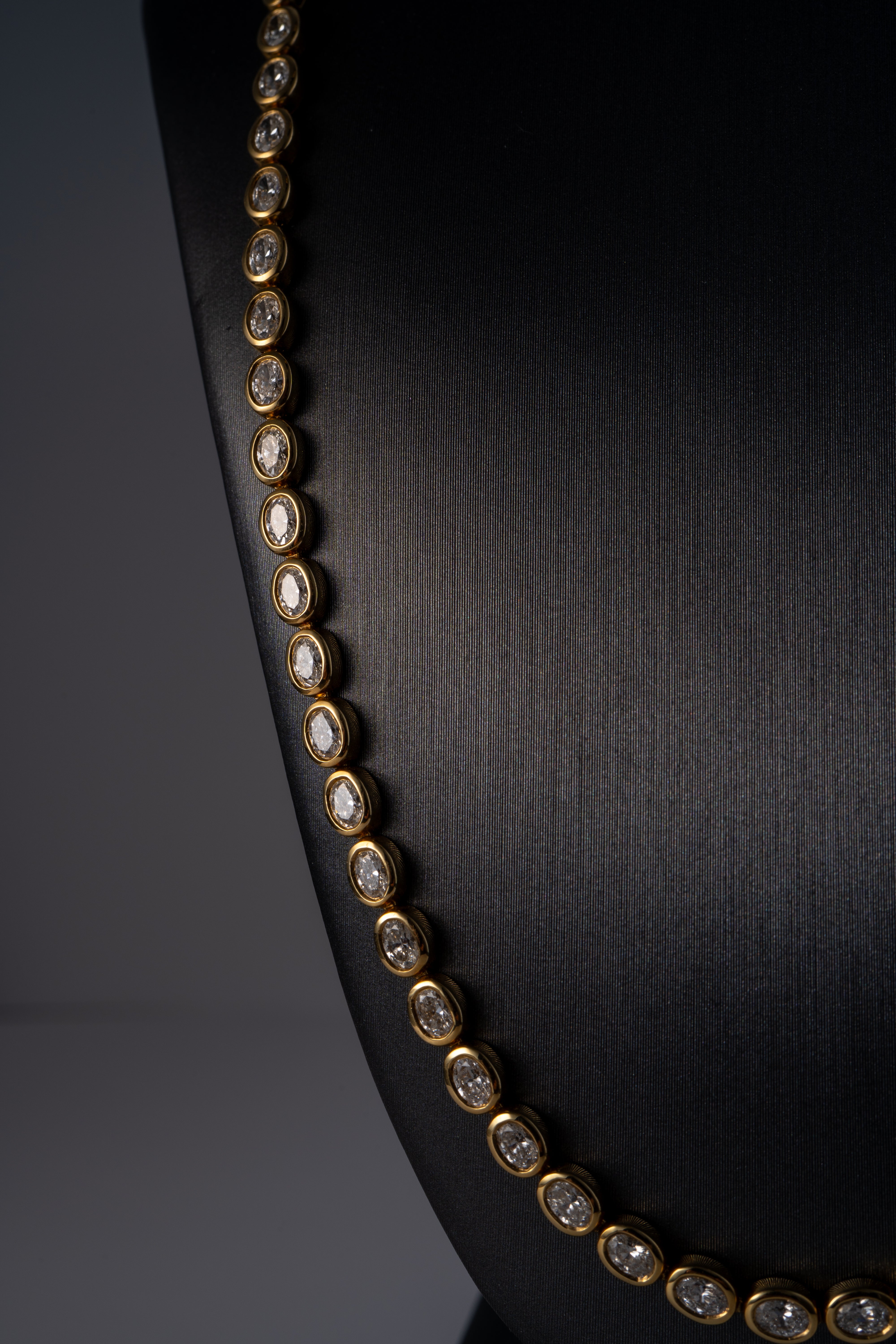 18k Yellow Gold Natural 3.68 Carat Diamond Bezel Set Halfway Tennis Necklace