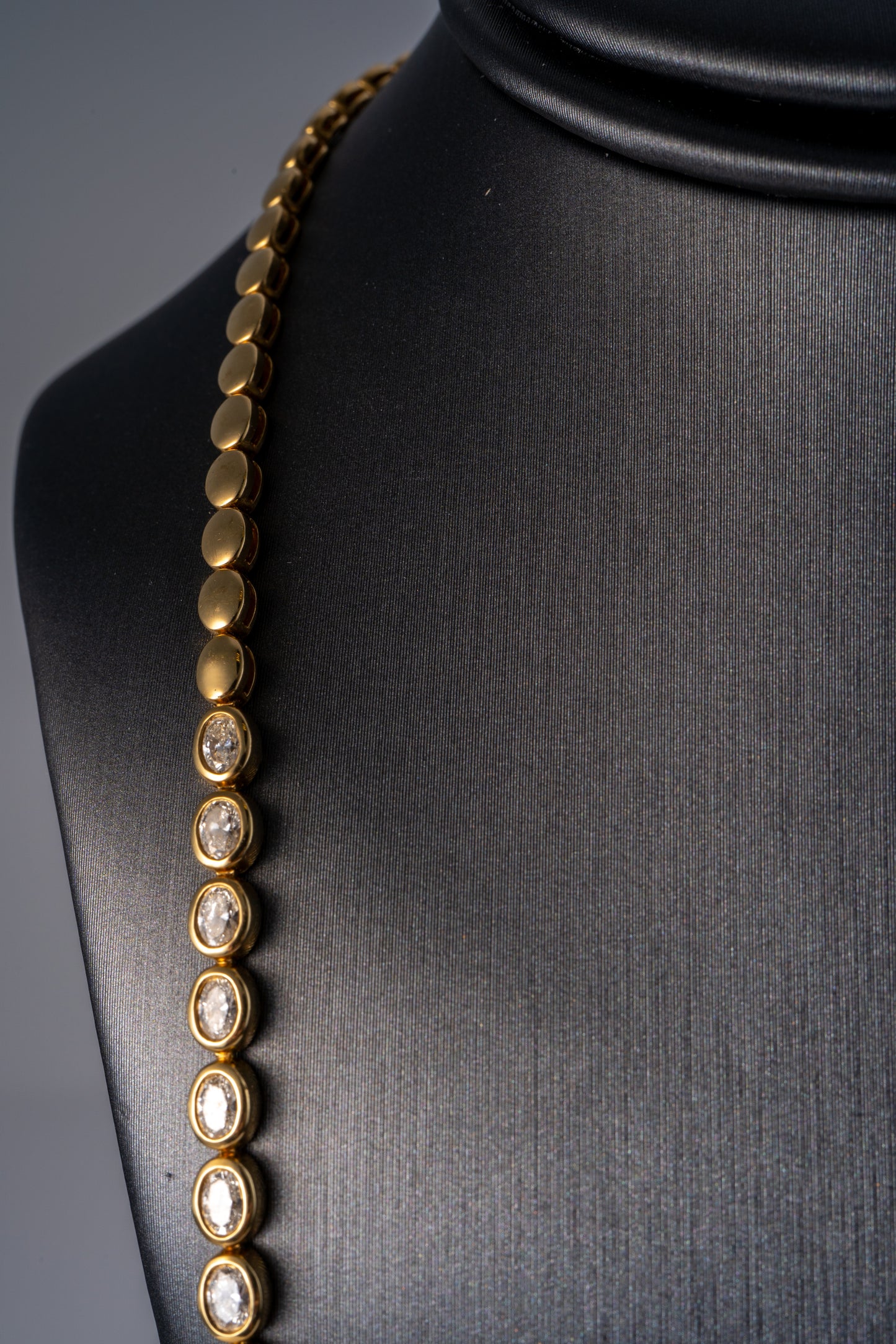 18k Yellow Gold Natural 3.68 Carat Diamond Bezel Set Halfway Tennis Necklace