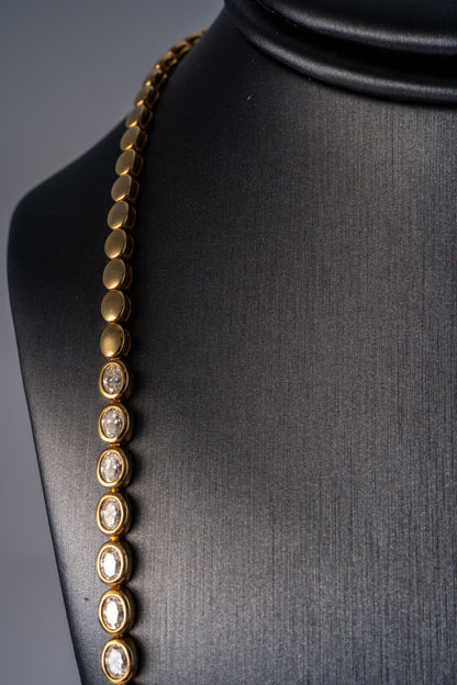 18k Yellow Gold Natural 3.68 Carat Diamond Bezel Set Halfway Tennis Necklace