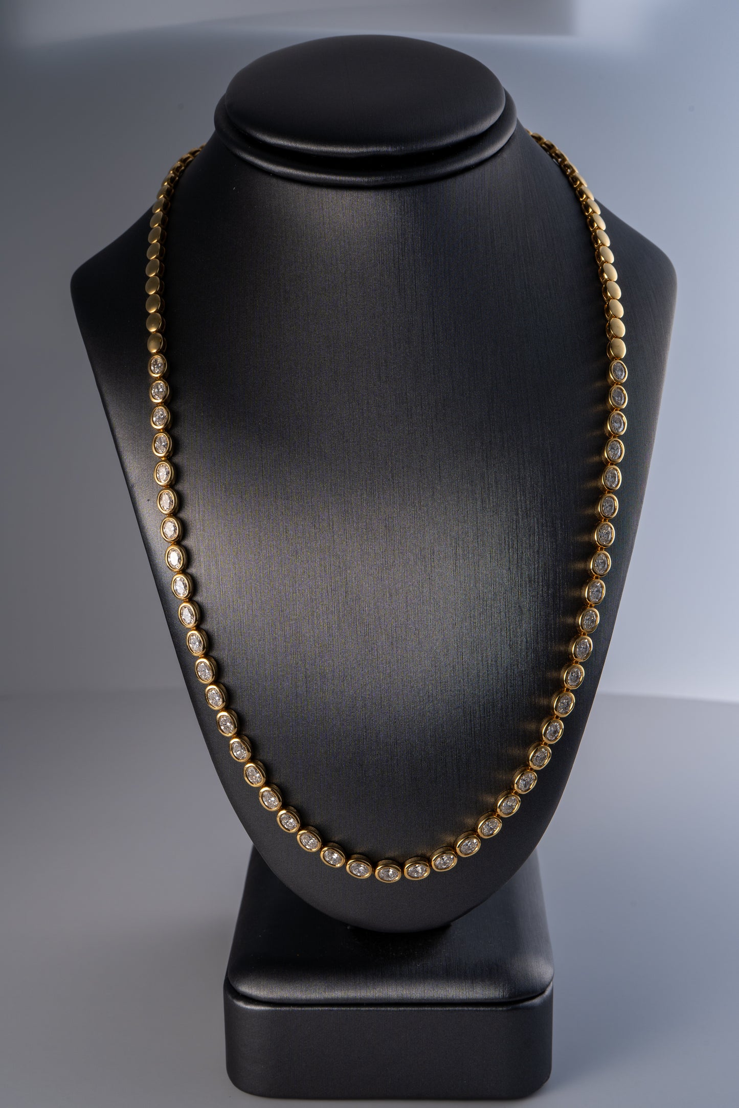 18k Yellow Gold Natural 3.68 Carat Diamond Bezel Set Halfway Tennis Necklace