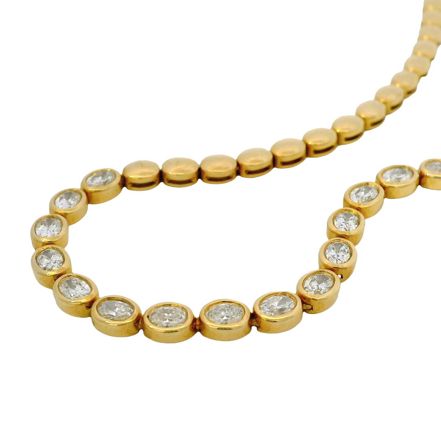 18k Yellow Gold Natural 3.68 Carat Diamond Bezel Set Halfway Tennis Necklace