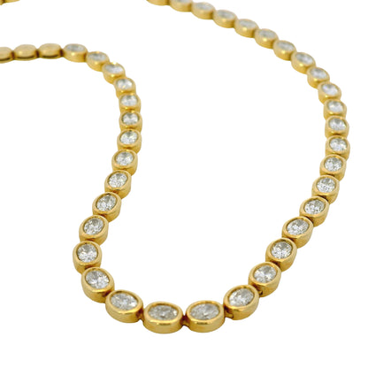 18k Yellow Gold Natural 3.68 Carat Diamond Bezel Set Halfway Tennis Necklace
