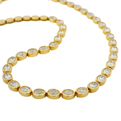 18k Yellow Gold Natural 3.68 Carat Diamond Bezel Set Halfway Tennis Necklace