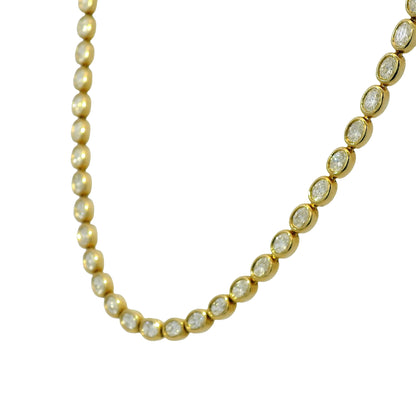 18k Yellow Gold Natural 3.68 Carat Diamond Bezel Set Halfway Tennis Necklace