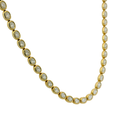 18k Yellow Gold Natural 3.68 Carat Diamond Bezel Set Halfway Tennis Necklace