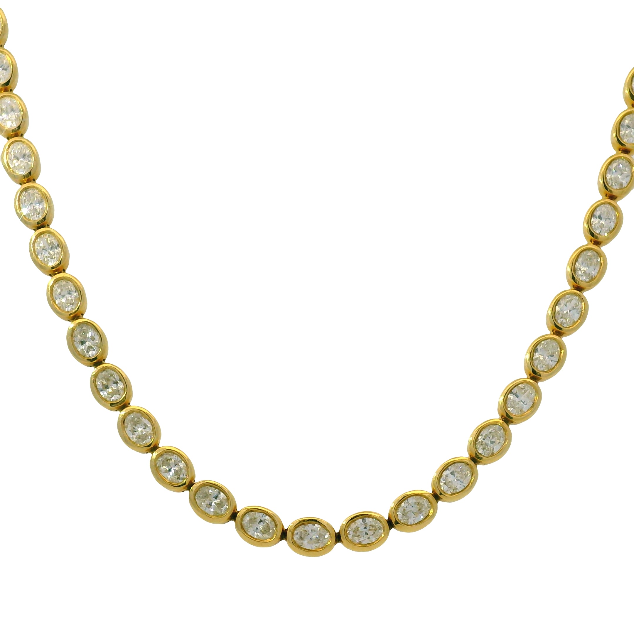 18k Yellow Gold Natural 3.68 Carat Diamond Bezel Set Halfway Tennis Necklace