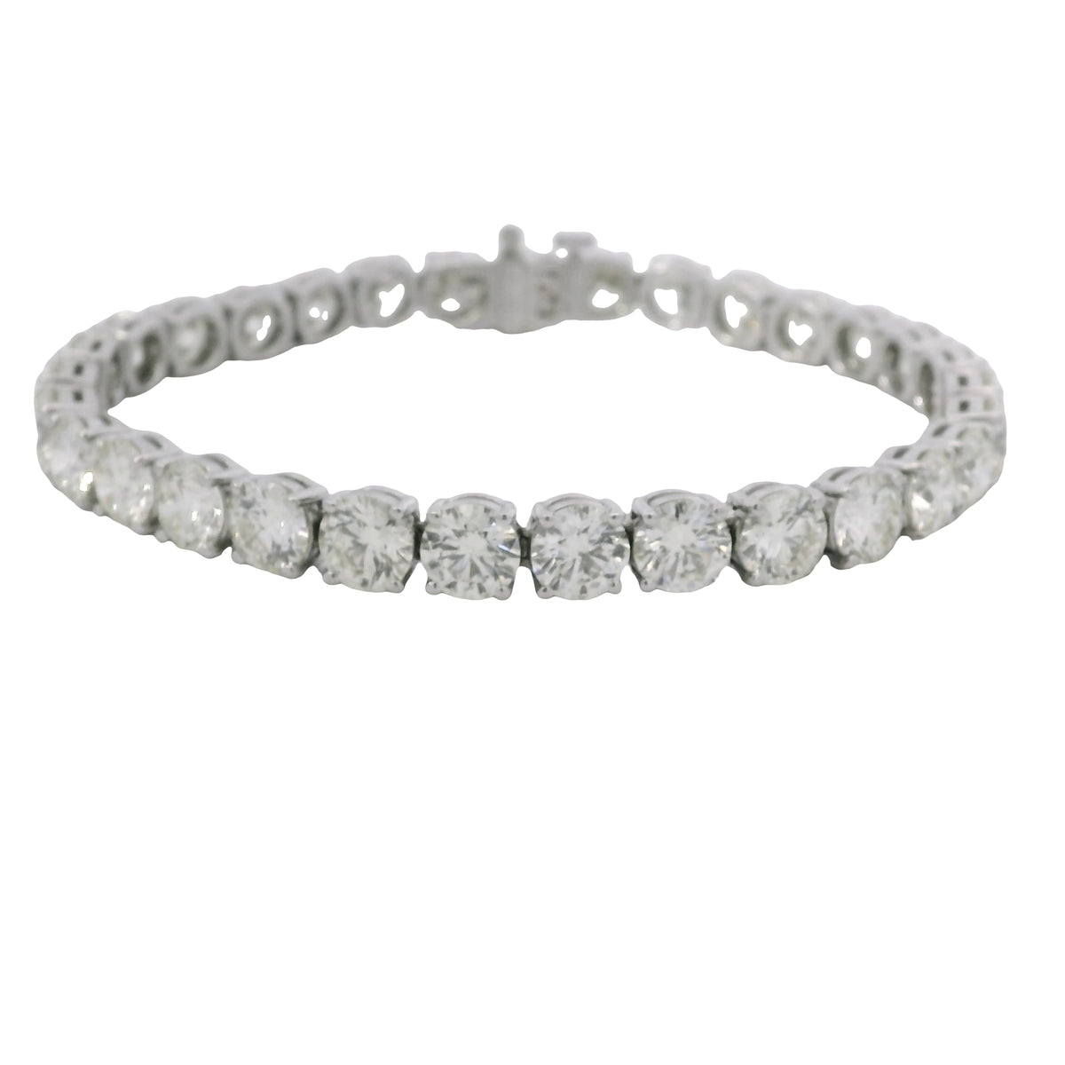 Platinum Natural 22.30 Carat Round Brilliant Cut Diamond Tennis Bracelet
