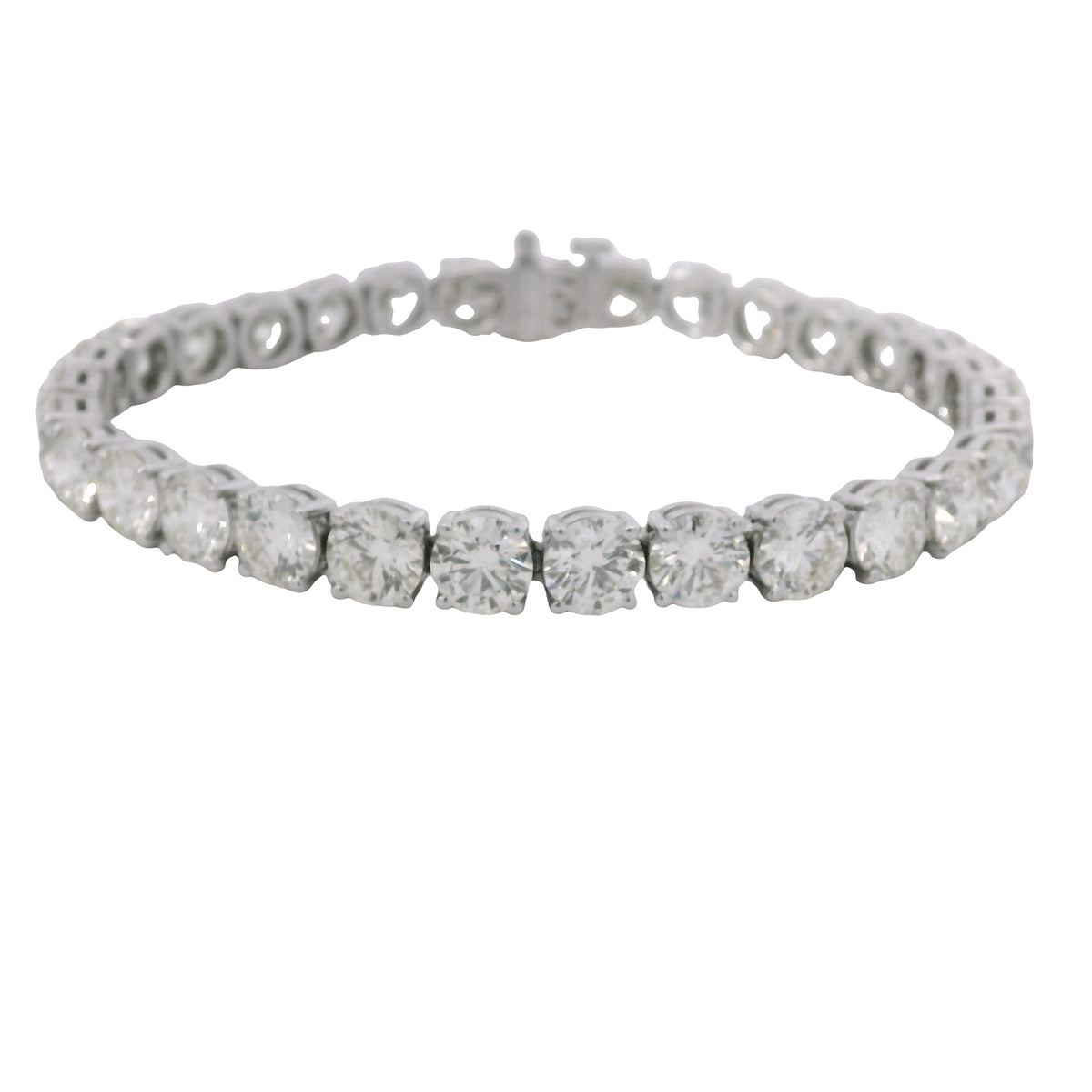 Platinum Natural 22.30 Carat Round Brilliant Cut Diamond Tennis Bracelet