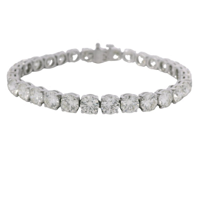 Platinum Natural 22.30 Carat Round Brilliant Cut Diamond Tennis Bracelet