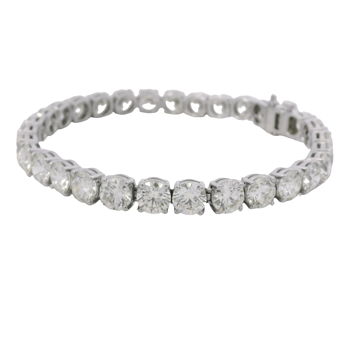 Platinum Natural 22.30 Carat Round Brilliant Cut Diamond Tennis Bracelet