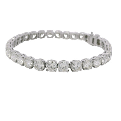 Platinum Natural 22.30 Carat Round Brilliant Cut Diamond Tennis Bracelet