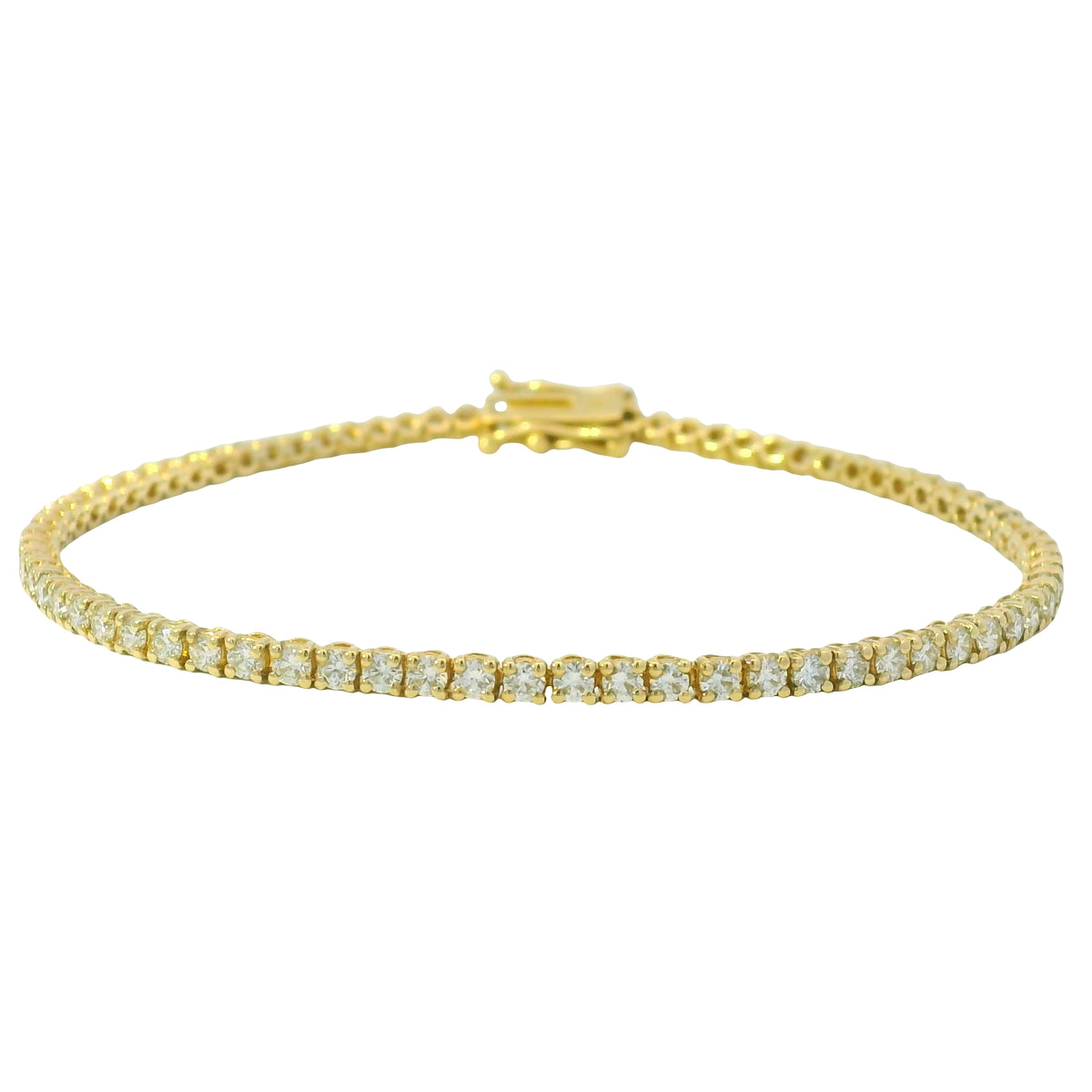 14K Yellow Gold Natural 2.37 Carat Round Brilliant Diamond Tennis Bracelet