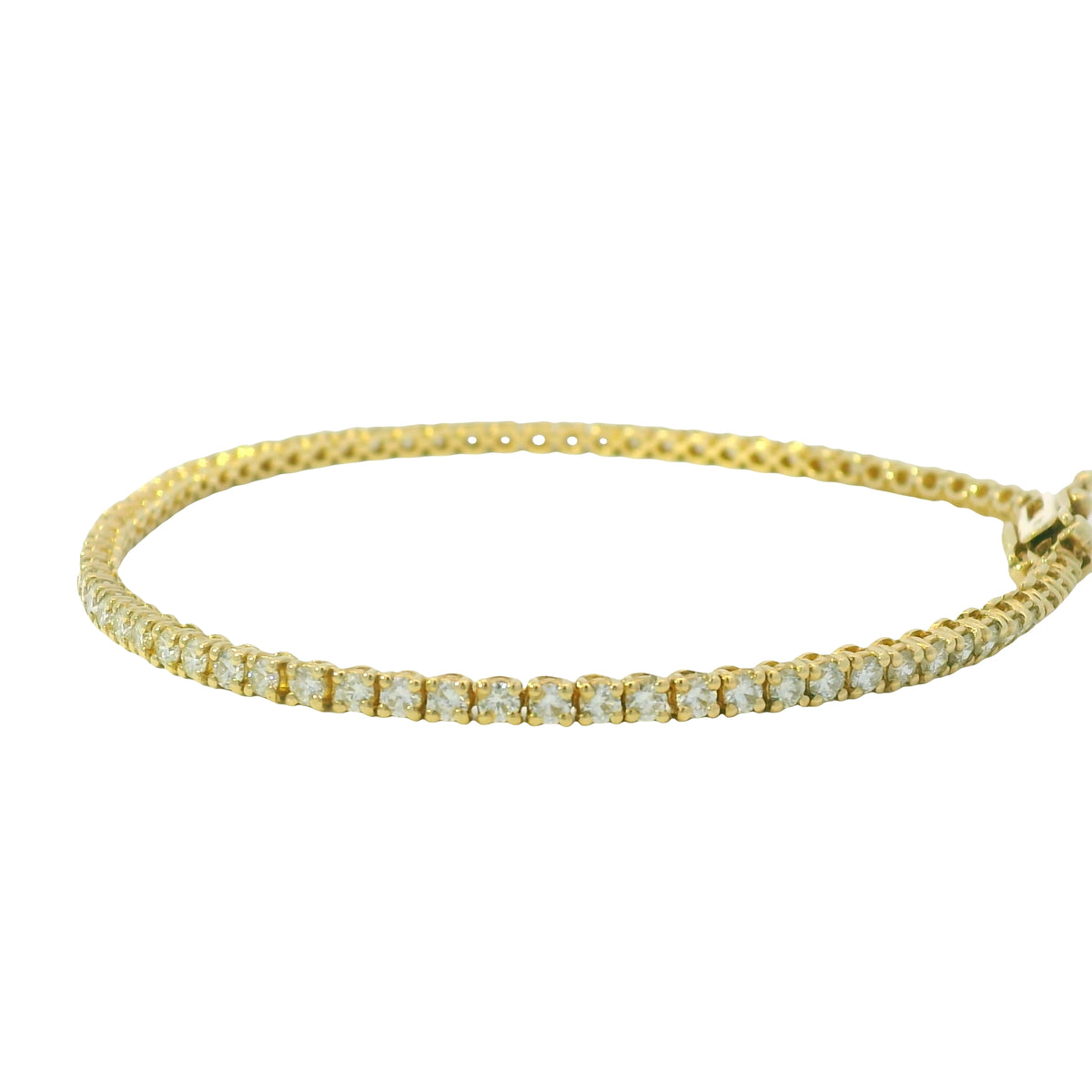 14K Yellow Gold Natural 2.37 Carat Round Brilliant Diamond Tennis Bracelet