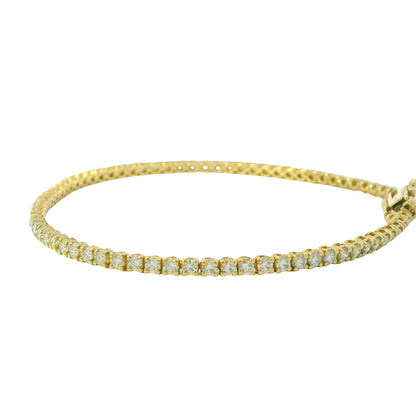 14K Yellow Gold Natural 2.37 Carat Round Brilliant Diamond Tennis Bracelet