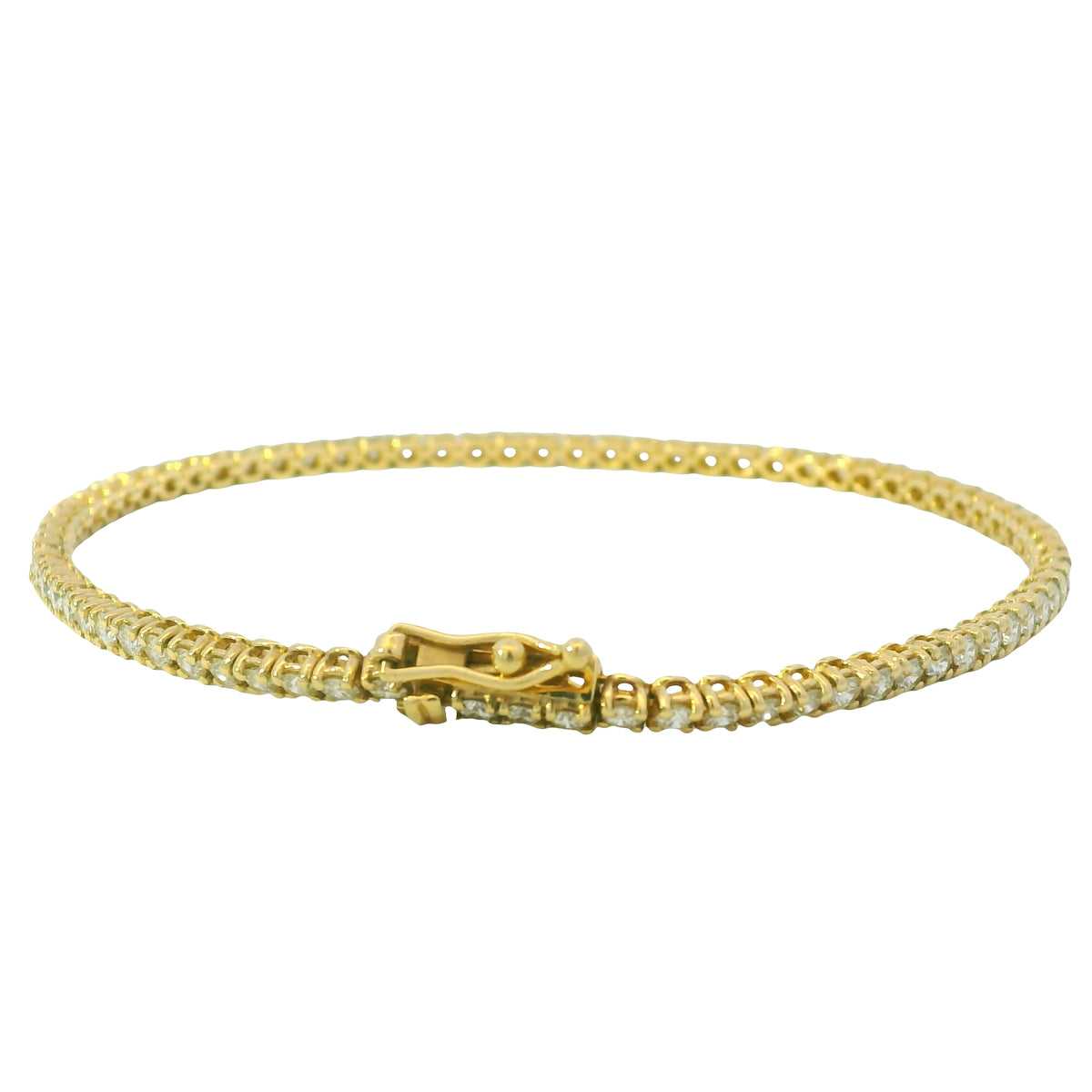 14K Yellow Gold Natural 2.37 Carat Round Brilliant Diamond Tennis Bracelet