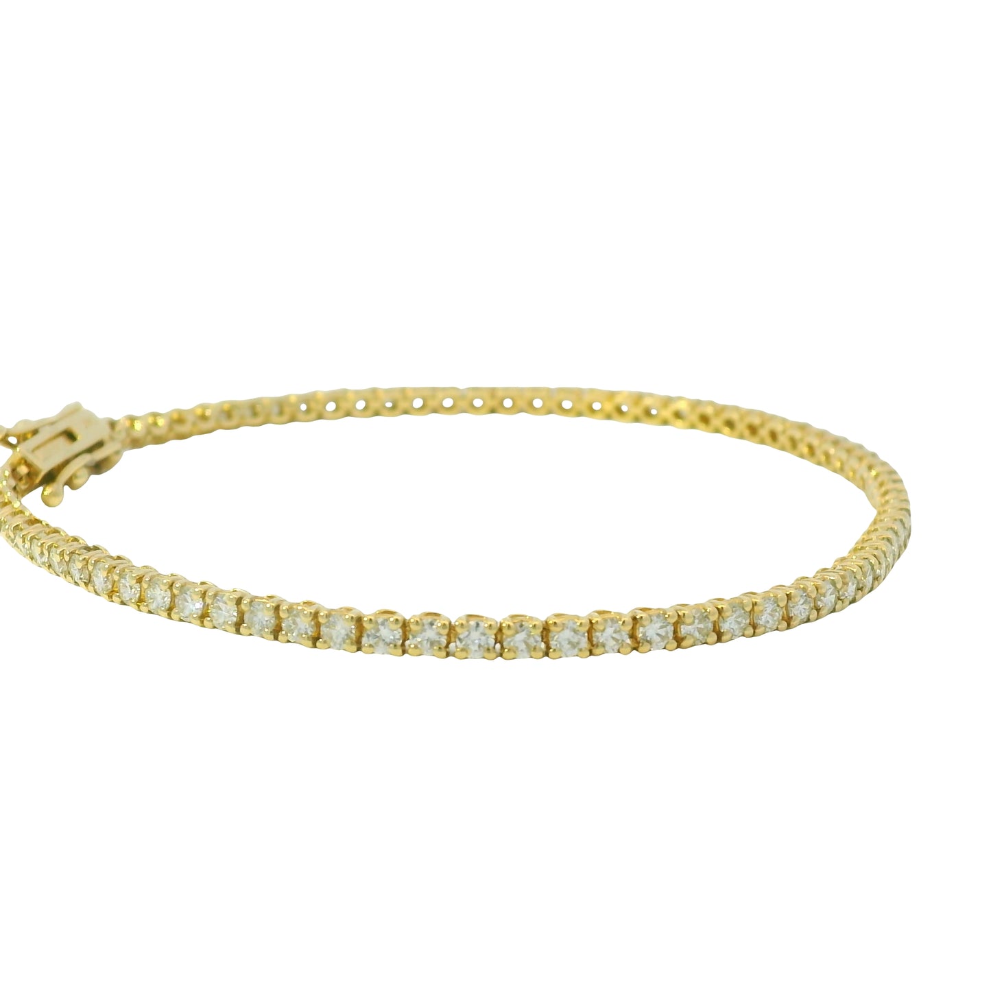 14K Yellow Gold Natural 2.37 Carat Round Brilliant Diamond Tennis Bracelet