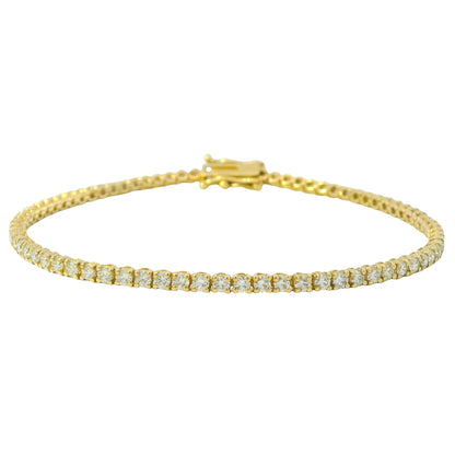 14K Yellow Gold Natural 2.37 Carat Round Brilliant Diamond Tennis Bracelet