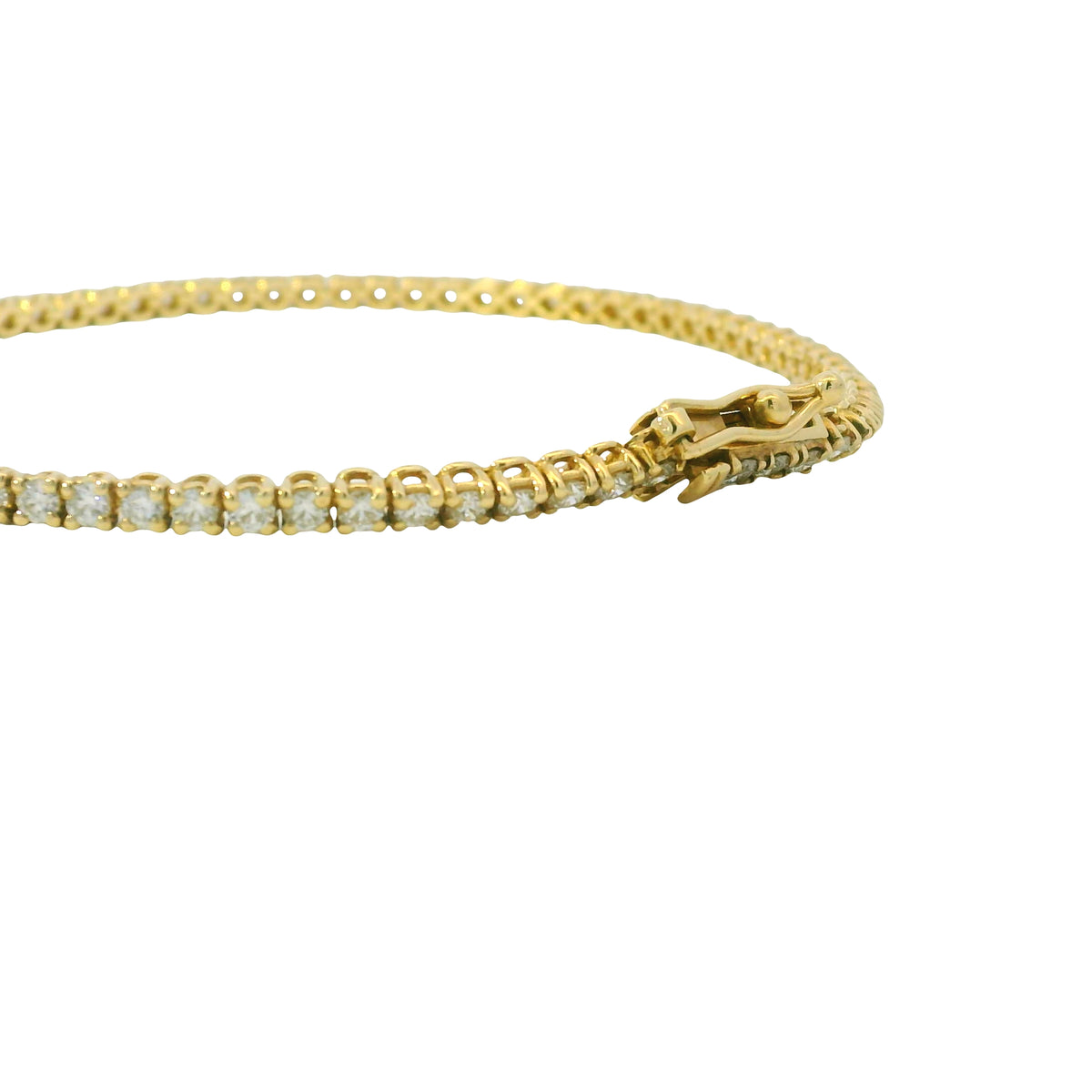 14K Yellow Gold Natural 2.37 Carat Round Brilliant Diamond Tennis Bracelet