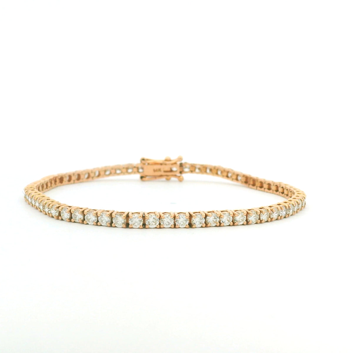 14K Rose Gold Natural Round Brilliant Cut Diamond Tennis Bracelet