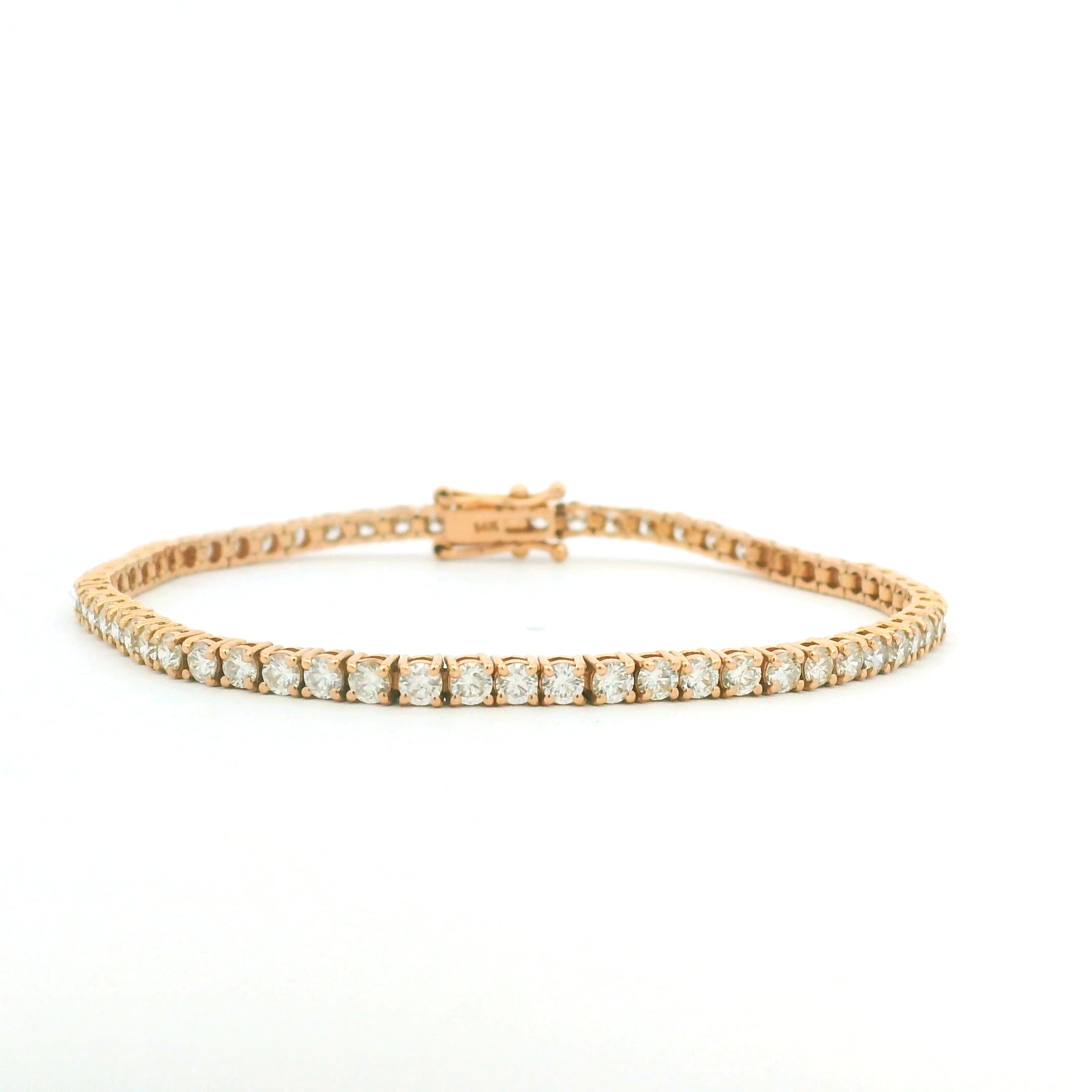 14K Rose Gold Natural Round Brilliant Cut Diamond Tennis Bracelet