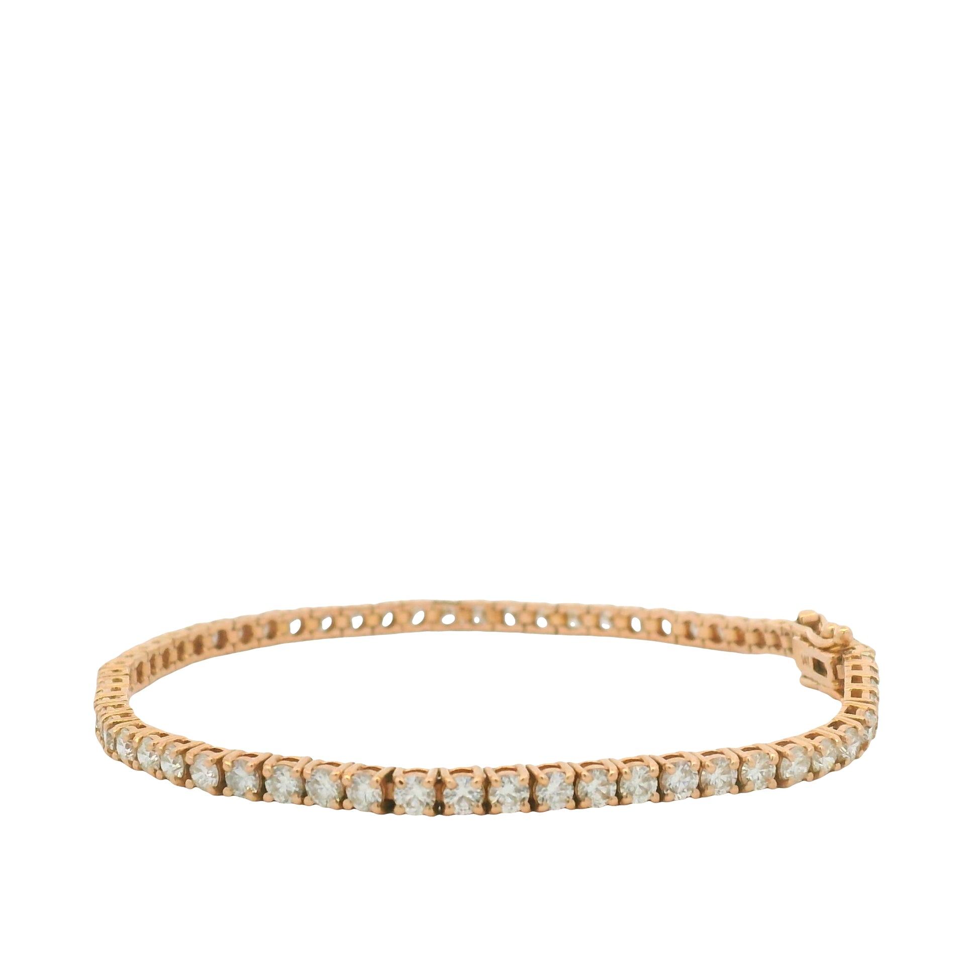14K Rose Gold Natural Round Brilliant Cut Diamond Tennis Bracelet