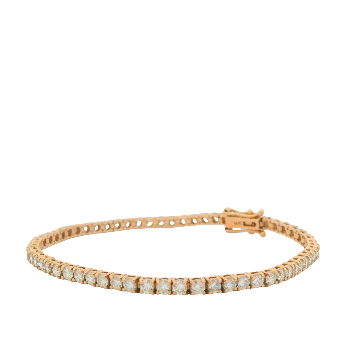 14K Rose Gold Natural Round Brilliant Cut Diamond Tennis Bracelet