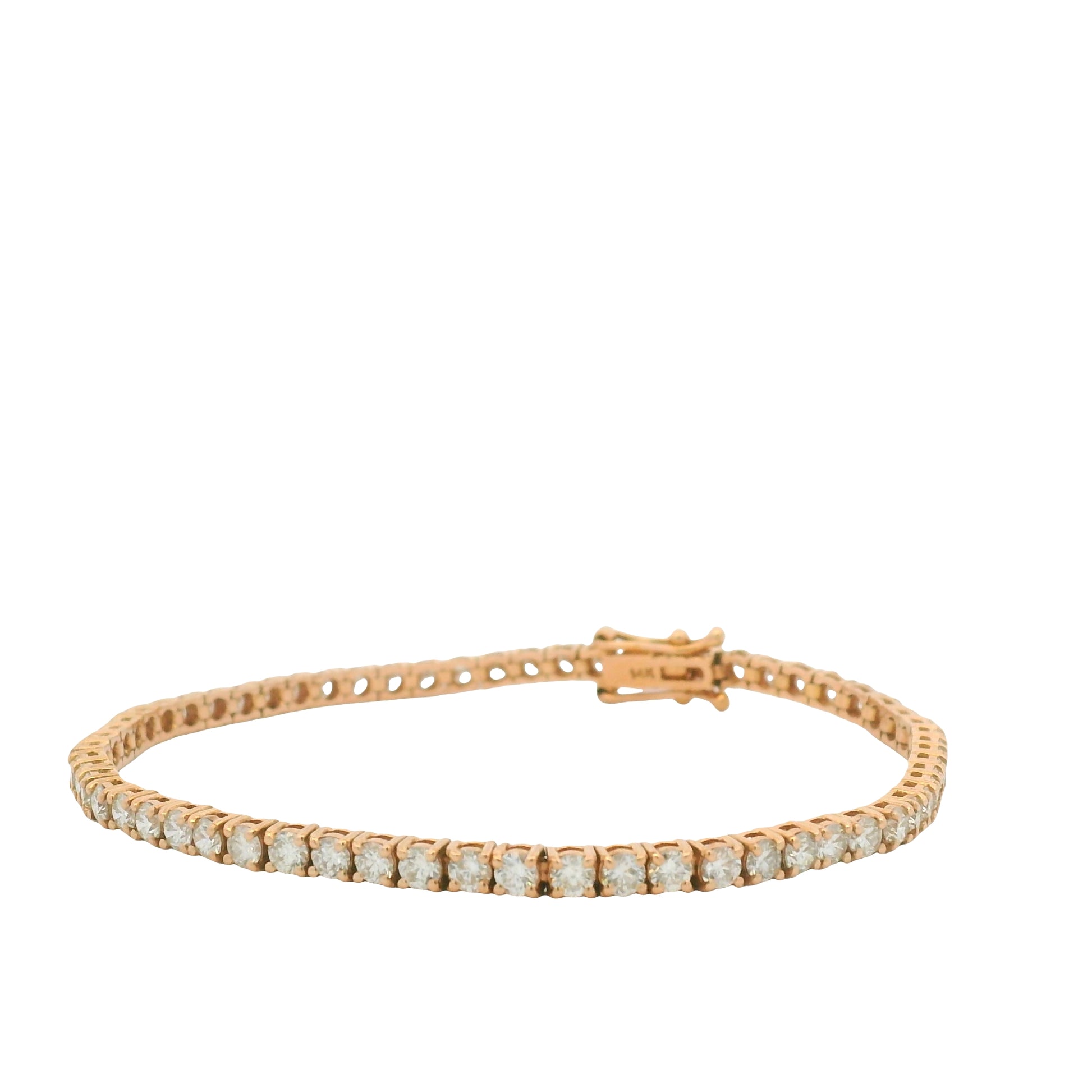 14K Rose Gold Natural Round Brilliant Cut Diamond Tennis Bracelet