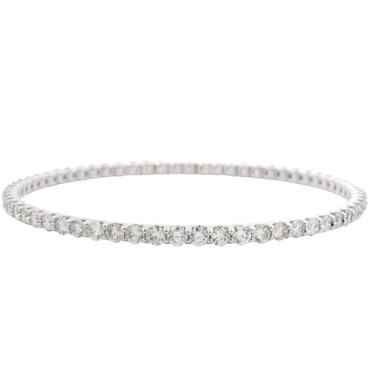 14K White Gold Natural 8.25 Carat Round Brilliant Diamond Bangle Bracelet