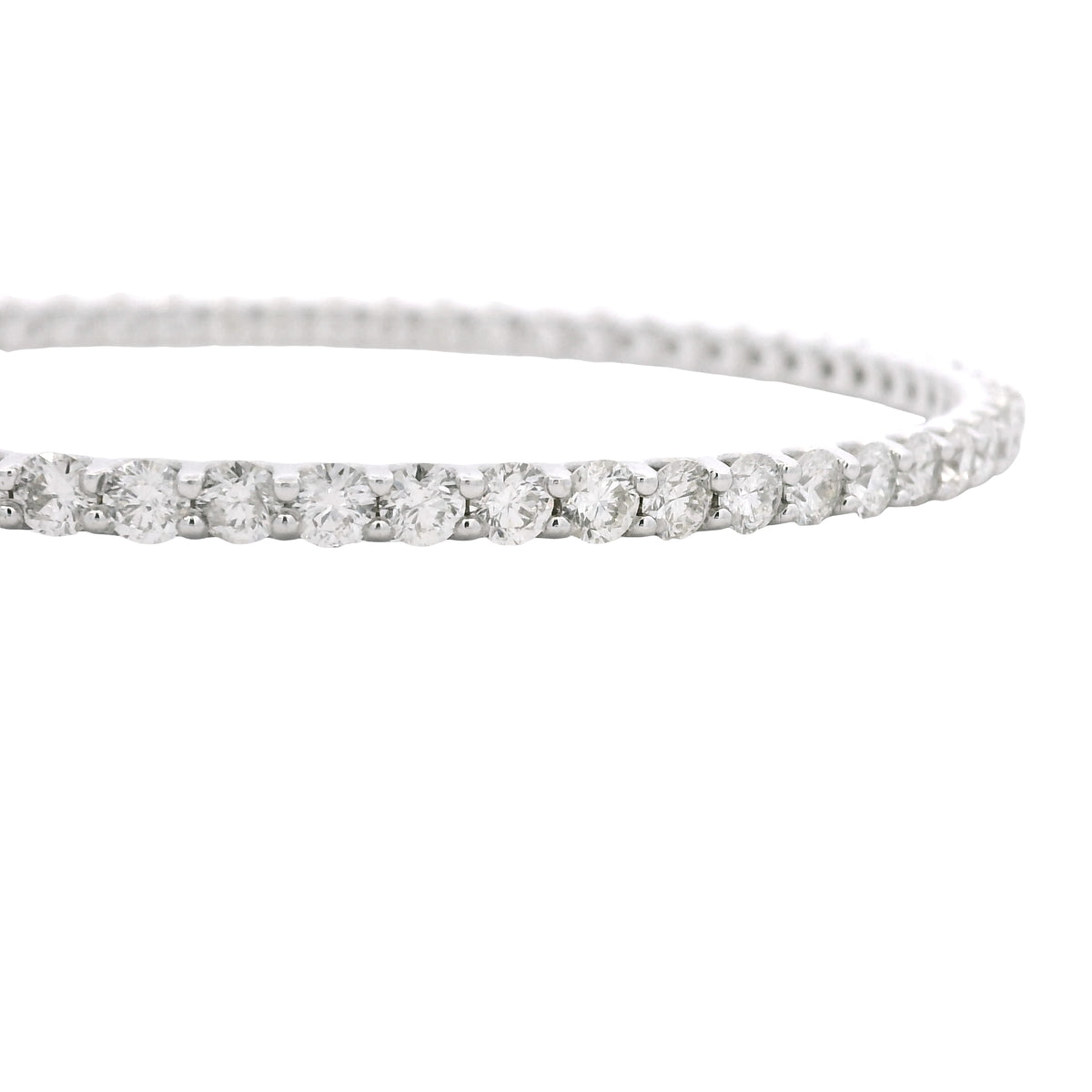 14K White Gold Natural 8.25 Carat Round Brilliant Diamond Bangle Bracelet