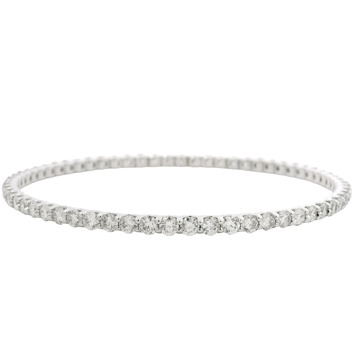 14K White Gold Natural 8.25 Carat Round Brilliant Diamond Bangle Bracelet