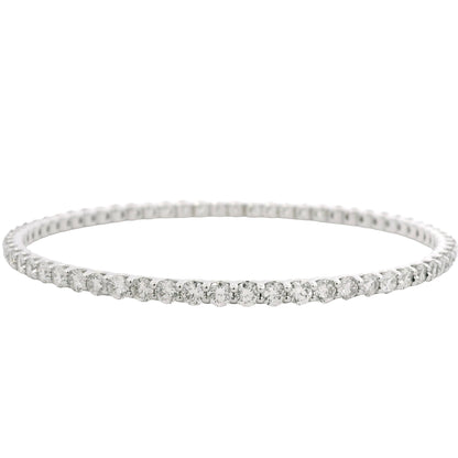 14K White Gold Natural 8.25 Carat Round Brilliant Diamond Bangle Bracelet