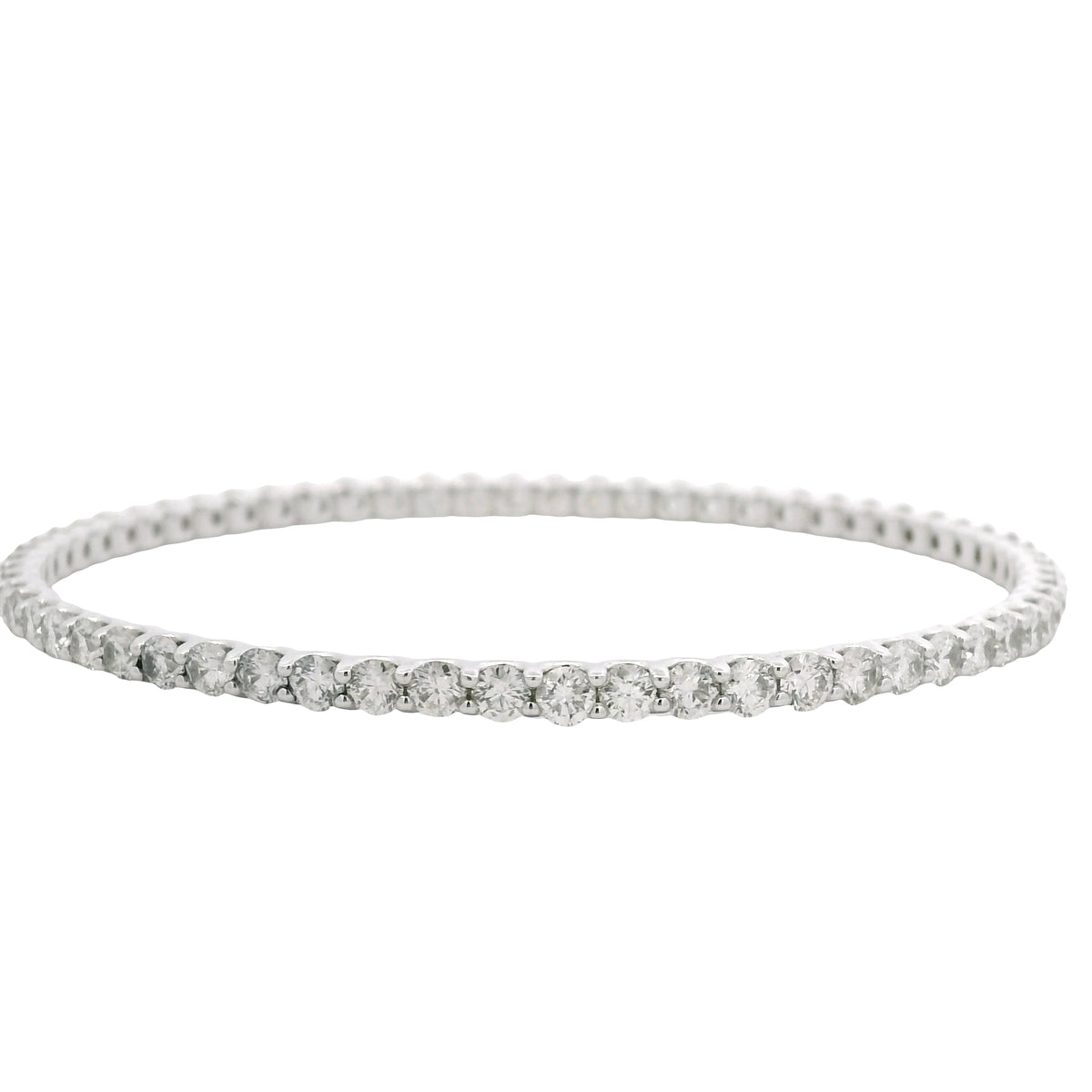 14K White Gold Natural 8.25 Carat Round Brilliant Diamond Bangle Bracelet