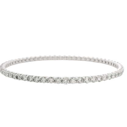 14K White Gold Natural 8.25 Carat Round Brilliant Diamond Bangle Bracelet