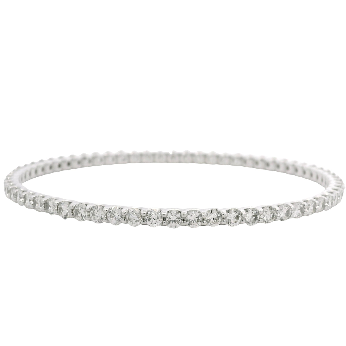 14K White Gold Natural 8.25 Carat Round Brilliant Diamond Bangle Bracelet
