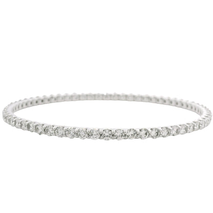 14K White Gold Natural 8.25 Carat Round Brilliant Diamond Bangle Bracelet