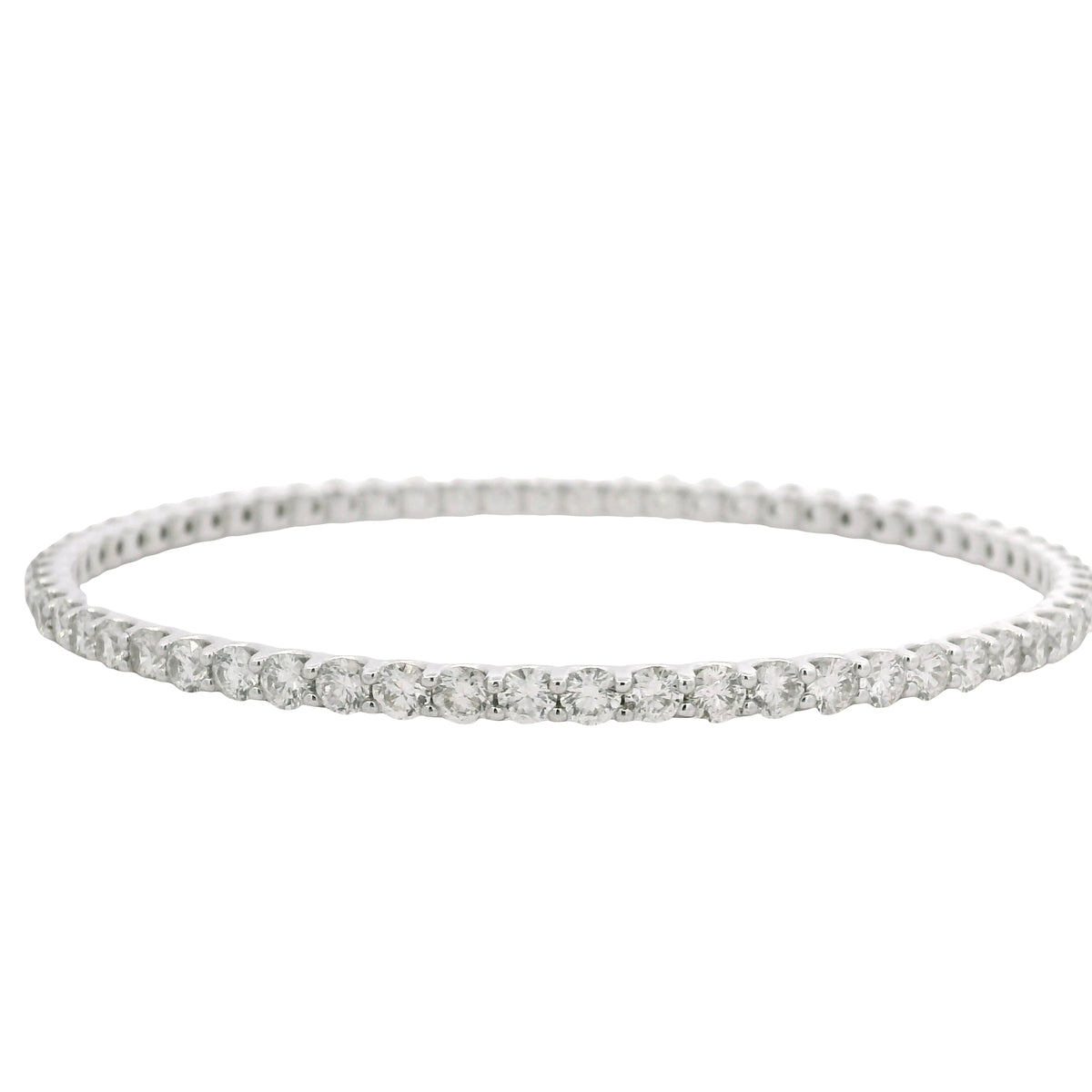 14K White Gold Natural 8.25 Carat Round Brilliant Diamond Bangle Bracelet
