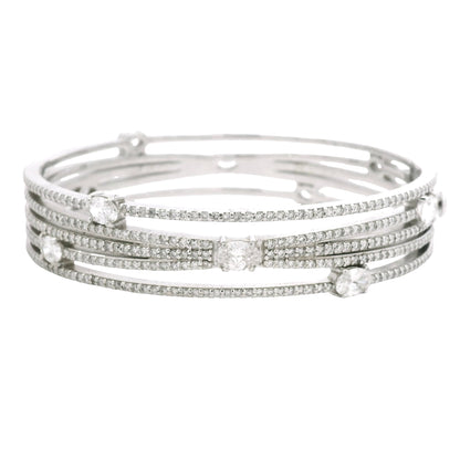 14K White Gold Natural 8.40 Carat Oval & Round Diamond Wide Bangle Bracelet