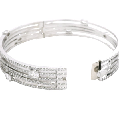 14K White Gold Natural 8.40 Carat Oval & Round Diamond Wide Bangle Bracelet