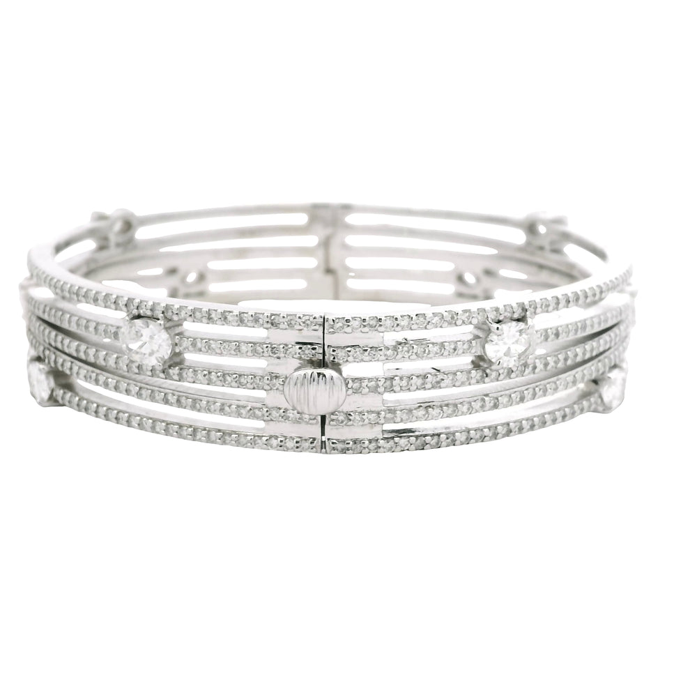 14K White Gold Natural 8.40 Carat Oval & Round Diamond Wide Bangle Bracelet — product photo 2