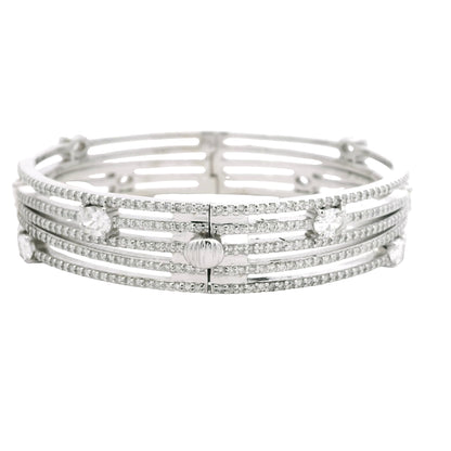14K White Gold Natural 8.40 Carat Oval & Round Diamond Wide Bangle Bracelet