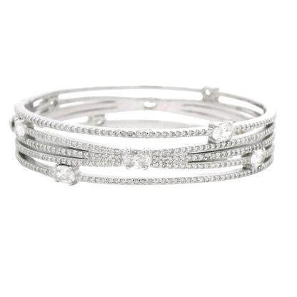 14K White Gold Natural 8.40 Carat Oval & Round Diamond Wide Bangle Bracelet