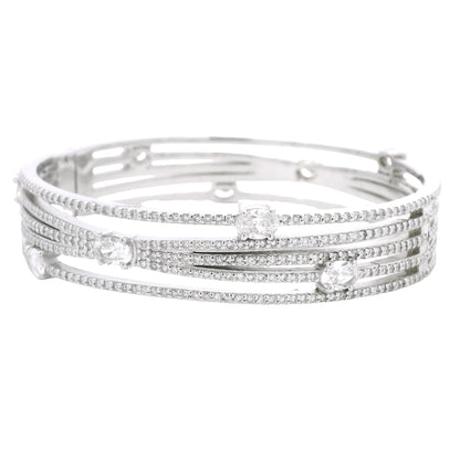 14K White Gold Natural 8.40 Carat Oval & Round Diamond Wide Bangle Bracelet