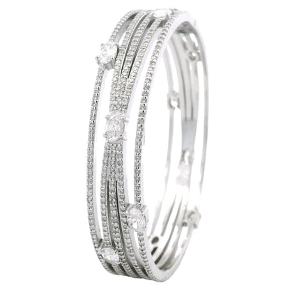 14K White Gold Natural 8.40 Carat Oval & Round Diamond Wide Bangle Bracelet