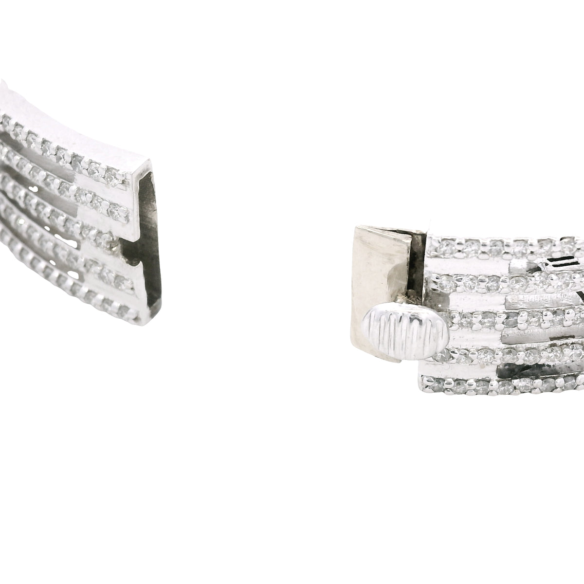 14K White Gold Natural 8.40 Carat Oval & Round Diamond Wide Bangle Bracelet