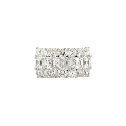18k White Gold 6.11ctw Round and Emerald Cut Half-Way Diamond Band