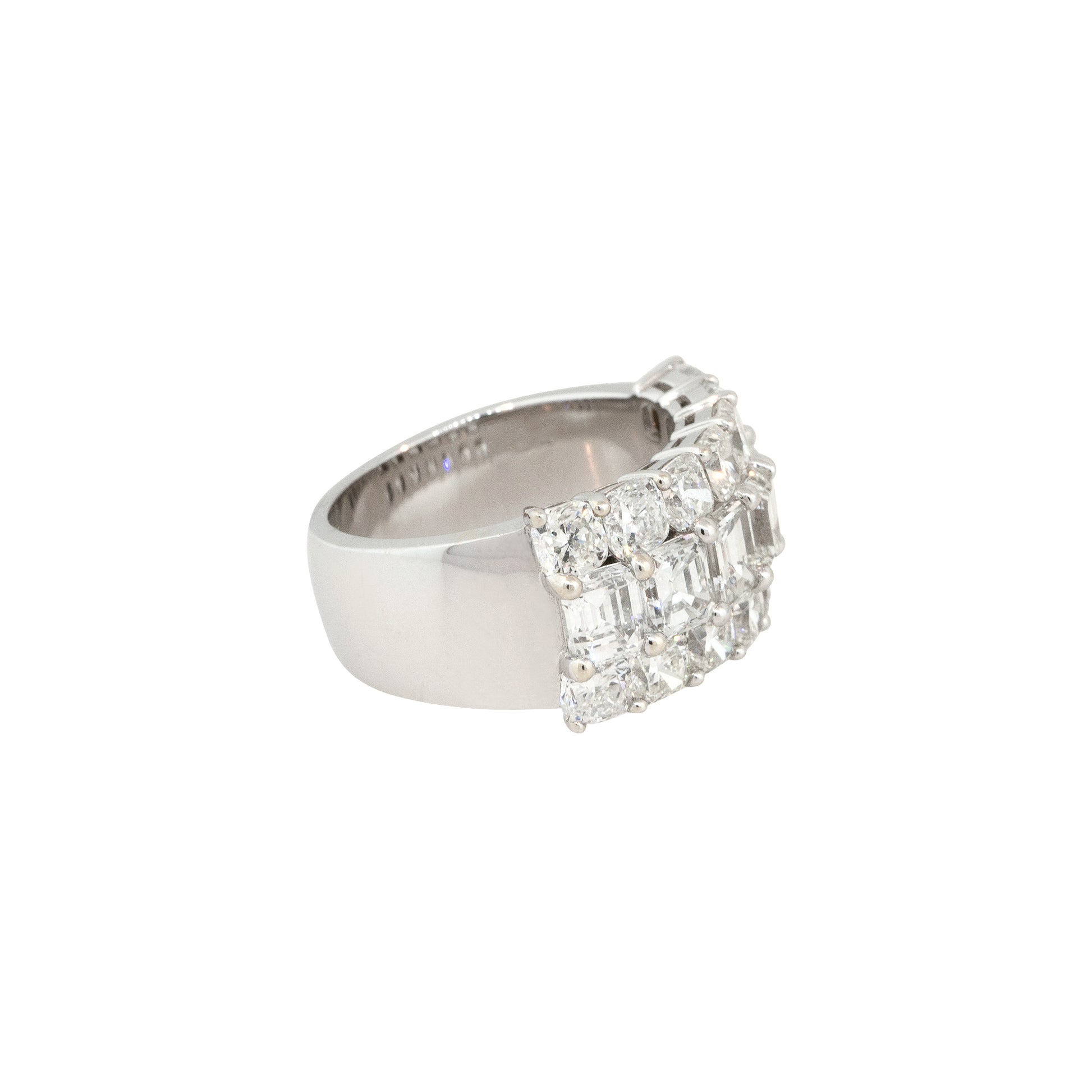 18k White Gold 6.11ctw Round and Emerald Cut Half-Way Diamond Band