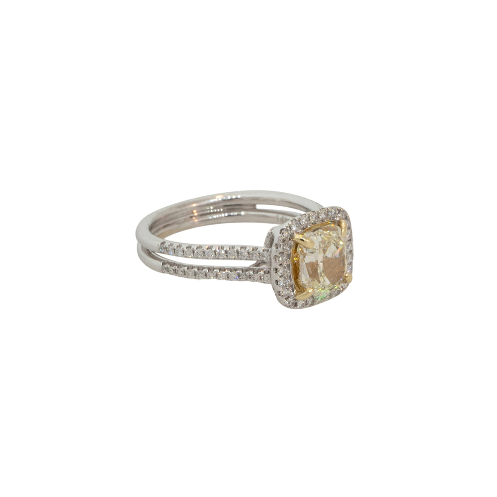 14k Two-Tone 2.13ctw Fancy Yellow Diamond Halo Engagement Ring